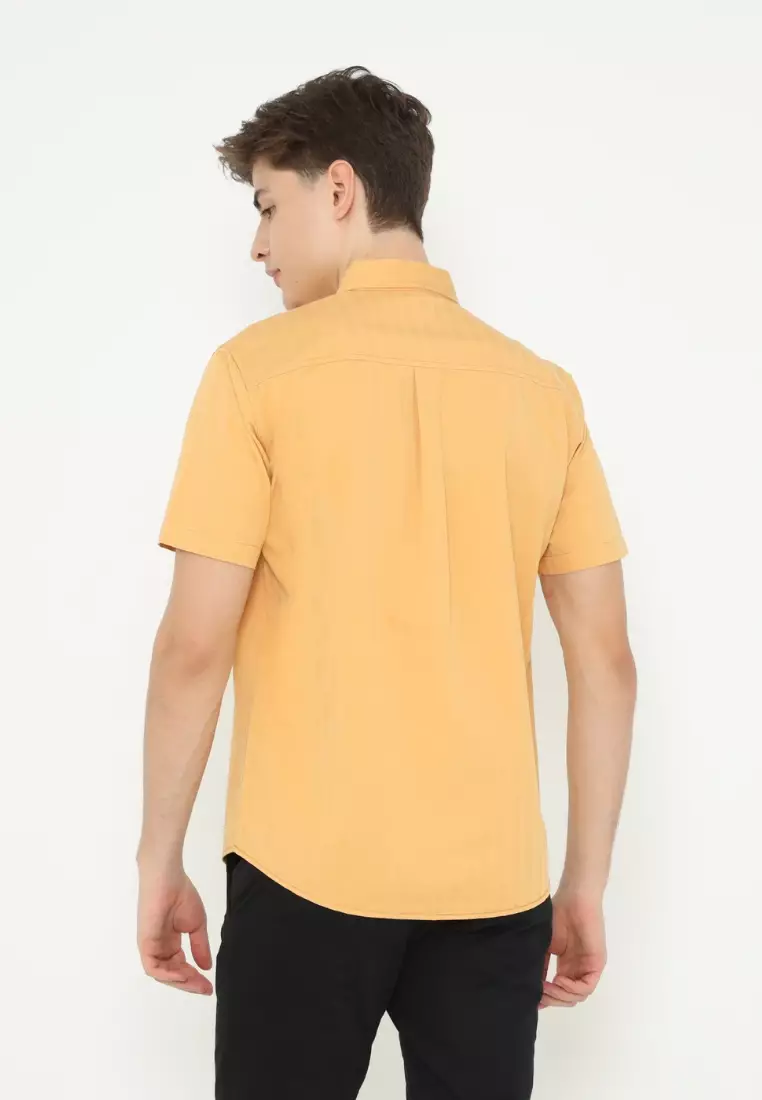 POLICE Kemeja Polos Cotton Corak Herringbone Regular Fit Pria