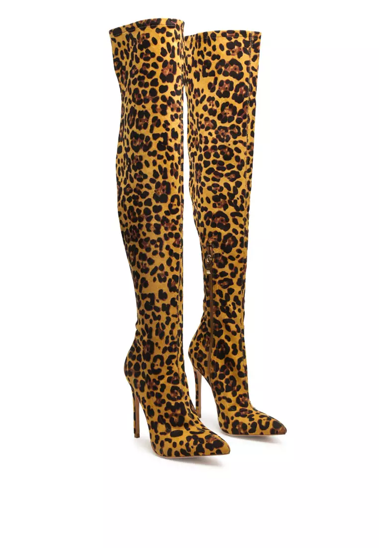 Leopard boots hot sale knee high