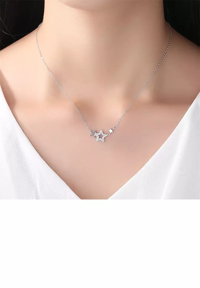 Star silver necklace with clear cubic zirconia sale