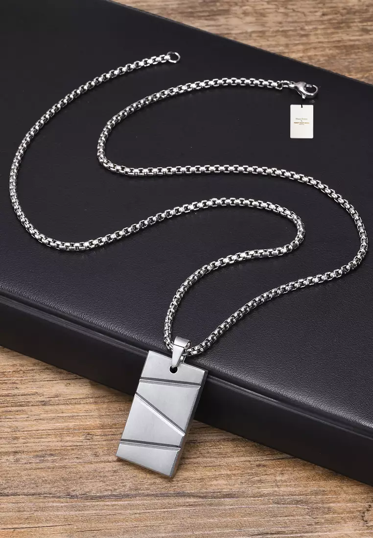 Titanium Steel Rectangle Bar Pendant Necklace JW QX-1927
