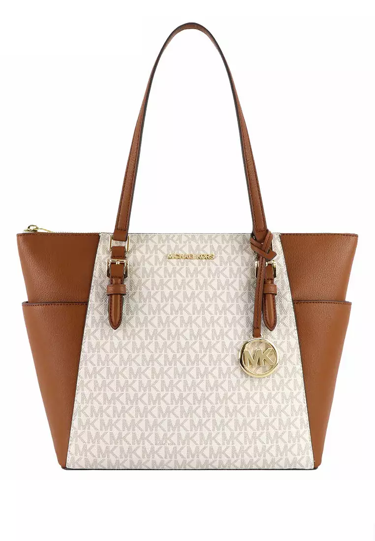 Michael Kors Charlotte Large Tote Bag In Signature Vanilla Brown