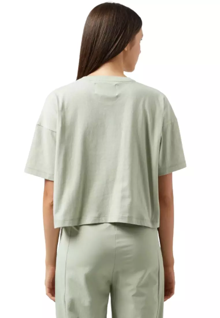 Womens Label-Printed Crewneck T-Shirt