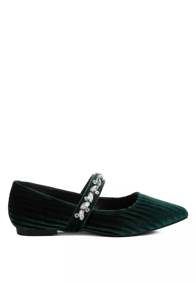 Discount on Rag & CO.  shoes - SKU: Diamante Brooch Velvet Ballerinas in Green