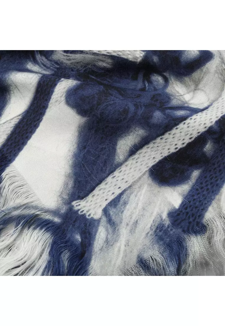 Pre-Loved Chanel shawl scarf logo silk dark blue gray