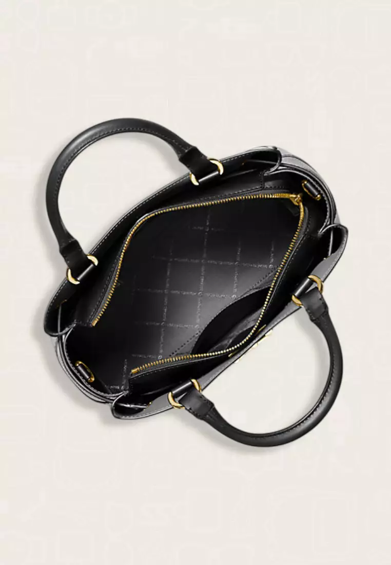 Michael Kors Reed Large Leather Belted Satchel Black