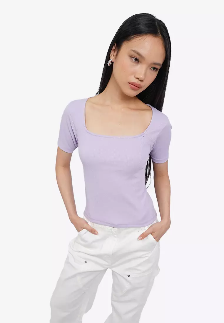 Square Neck Rib T-Shirt