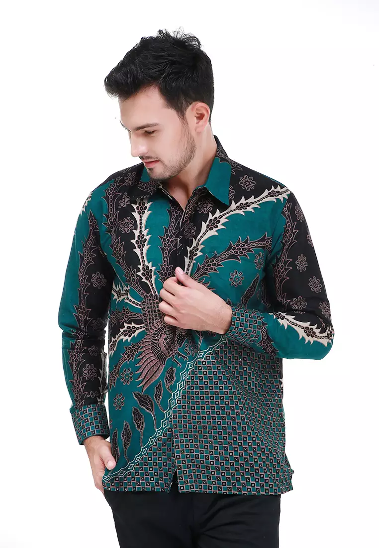 Dwan Kemeja Batik Pria Manuk Catur Atasan Formal Longsleeve Shirt Material Cotton ORIGINAL - Green