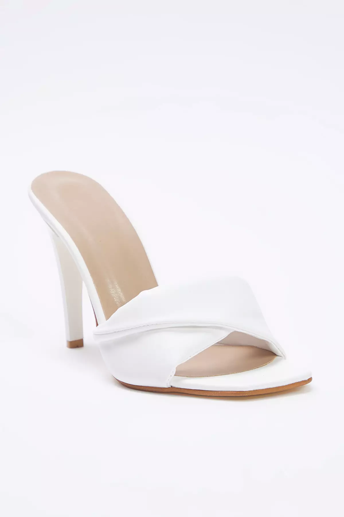 White Asymmetric Band Square Toe Women Thin Heels Slippers Takss25To00058