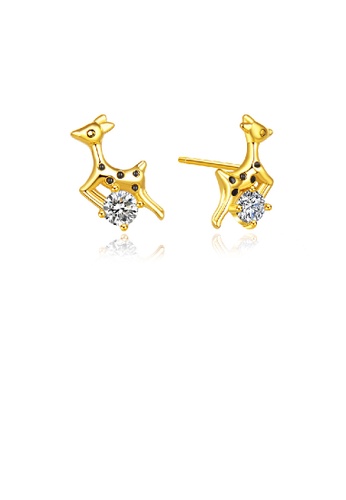 Glamorousky white 925 Sterling Silver Plated Gold Simple Cute Elk Stud Earrings with Cubic Zirconia 77998ACB6B21FCGS_1