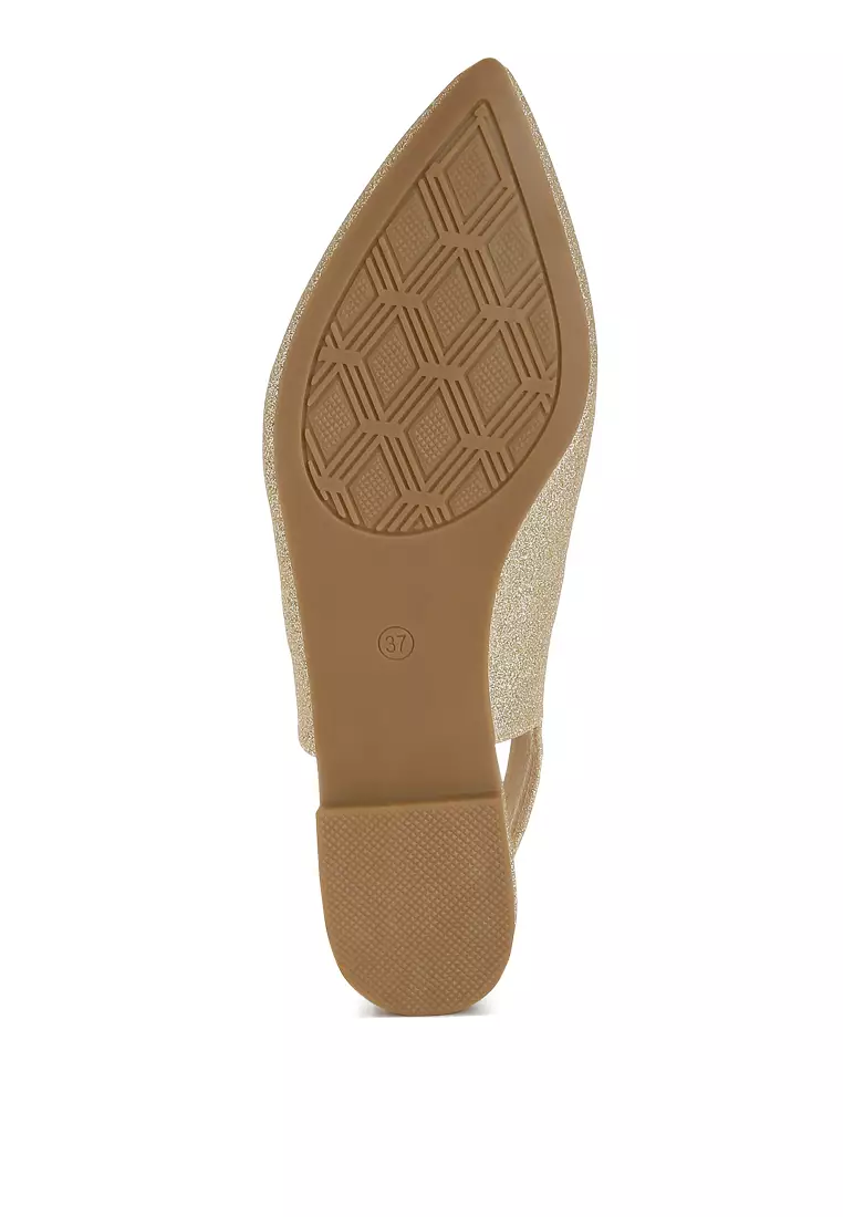 Sandal Datar Slingback Glitter Warna Emas