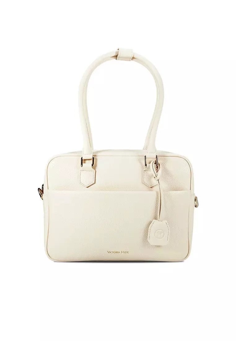 Margaret M Women's White Top Handle Handbag: 2-in-1 Microfiber Leather Travel Business Bag (Tablet compatible std. size 10")