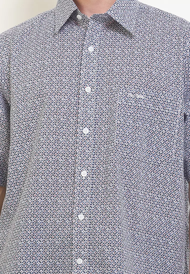 Kemeja Lengan Pendek Pierre Cardin Printed De Romech - White Regular Casual