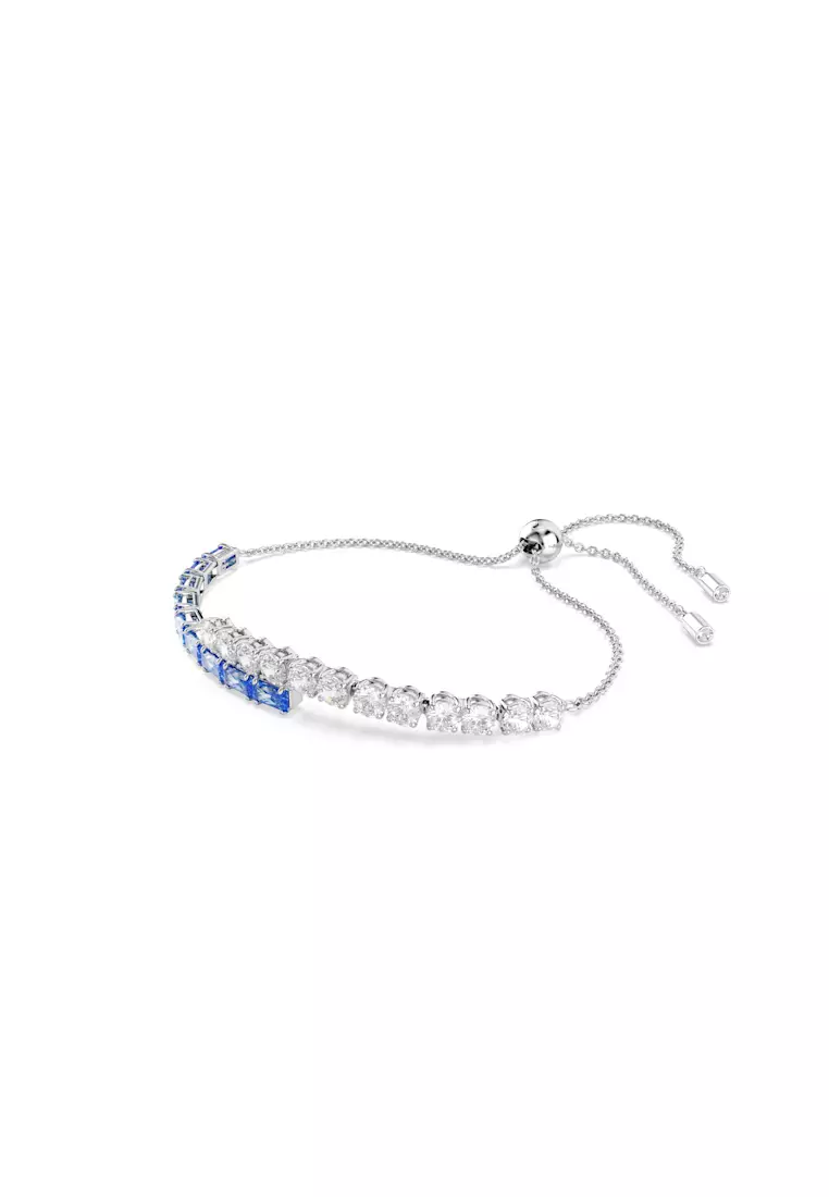Matrix bracelet, Mixed cuts, Blue, Rhodium plated