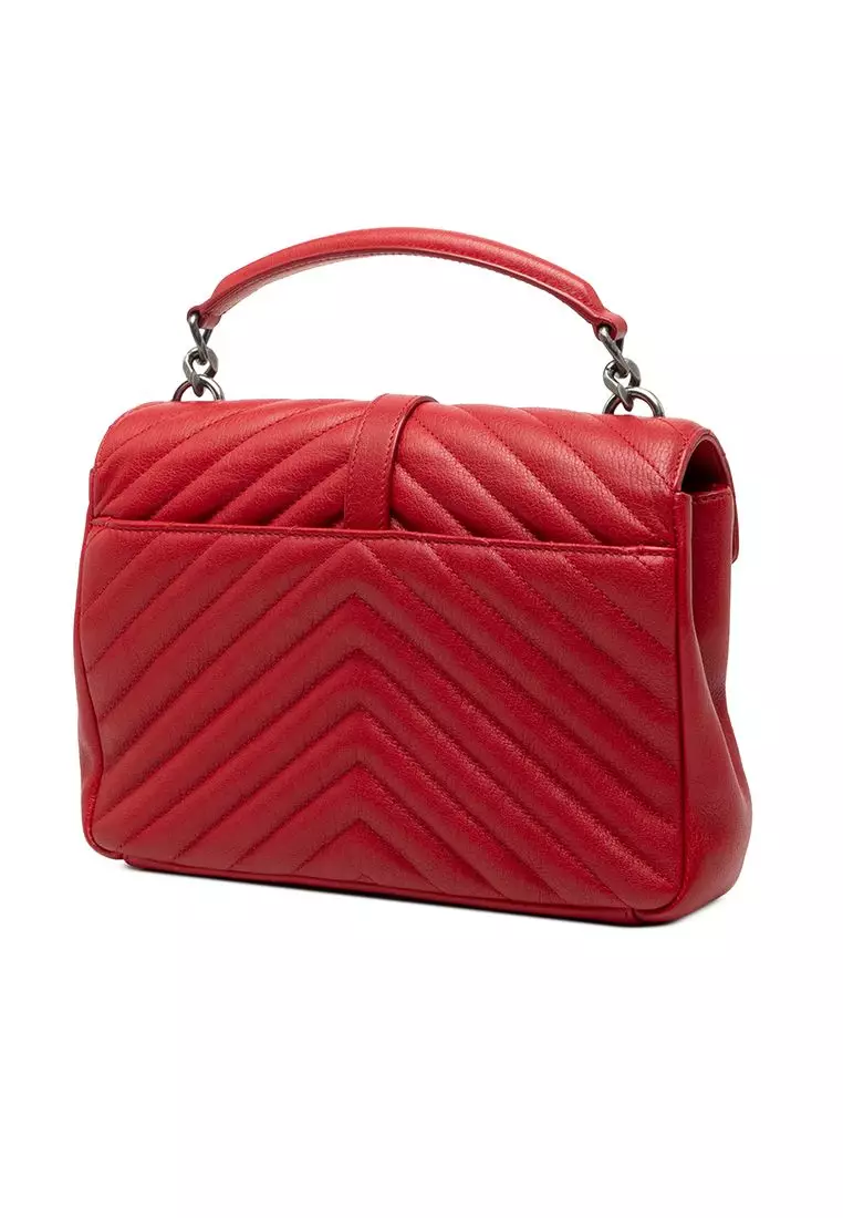 Pre-Loved Saint Laurent Medium Quilted Chevron Sheepskin College Satchel