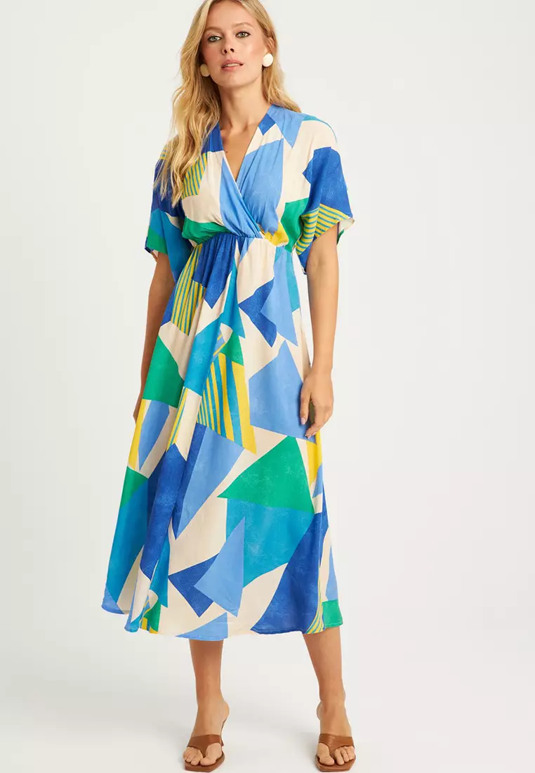 Patterned Double Breasted Midi Dress