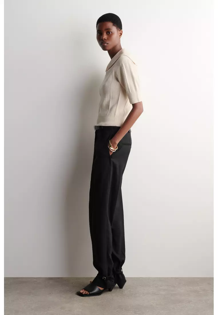 SAILOR-COLLAR WOOL POLO TOP