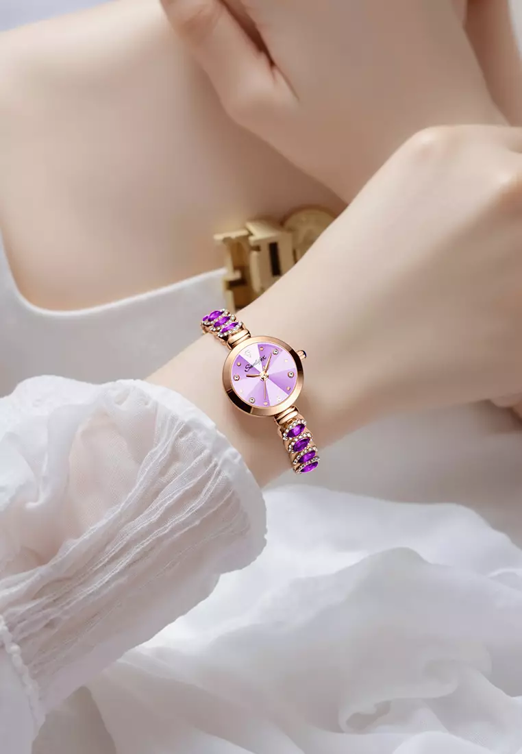 Jam Tangan Wanita Korea Elegan Tali Gelang Berlian Anti Air Jam Tangan Cewek Original rosepurple