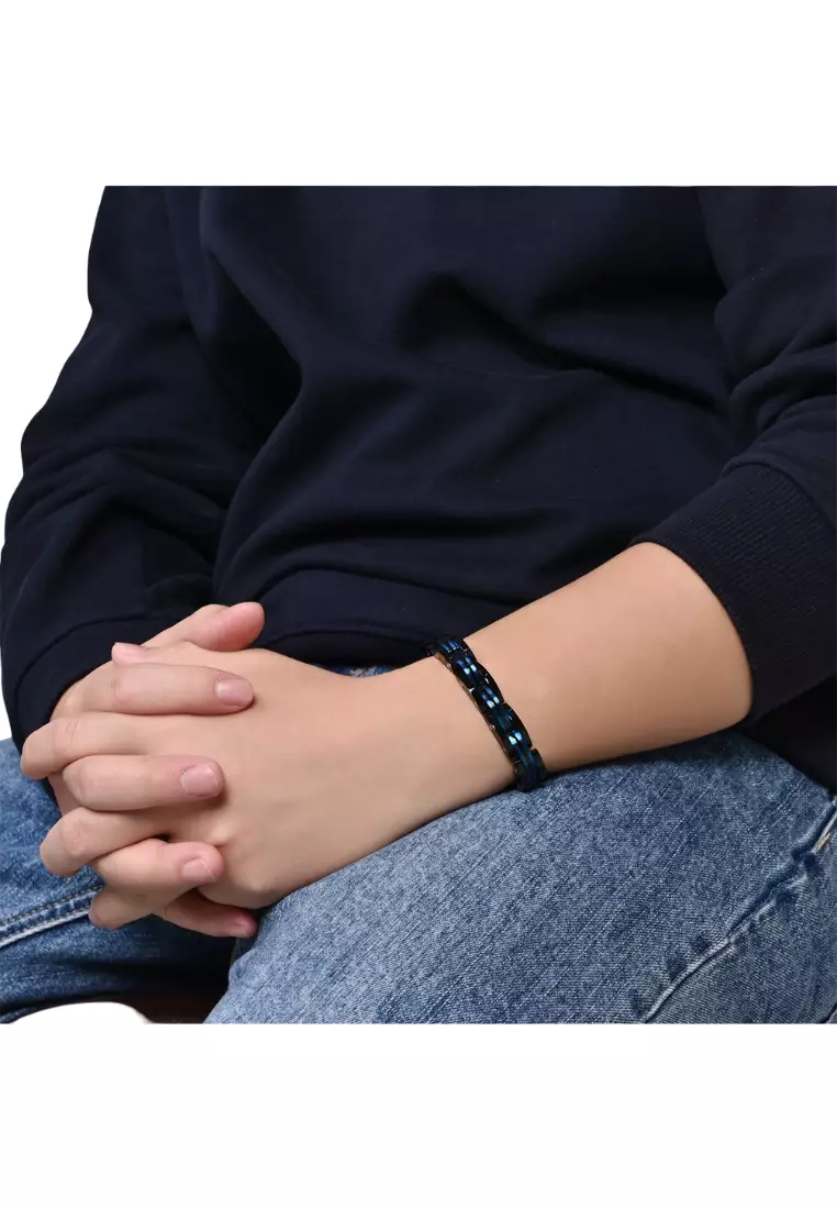 Buy OPCHIC Men's Two-Color Black And Blue Titanium Steel Trend - Main Image