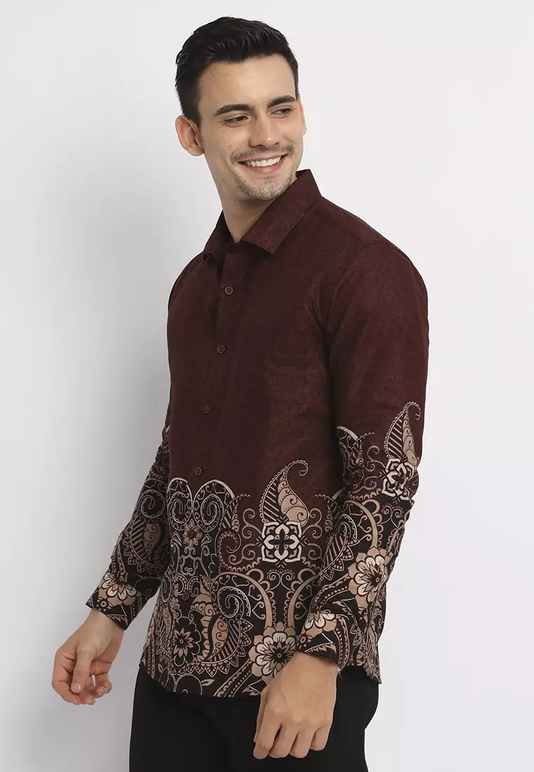 MAGINOT FUSENA  BROWN Batik Slim Fit Lengan Panjang