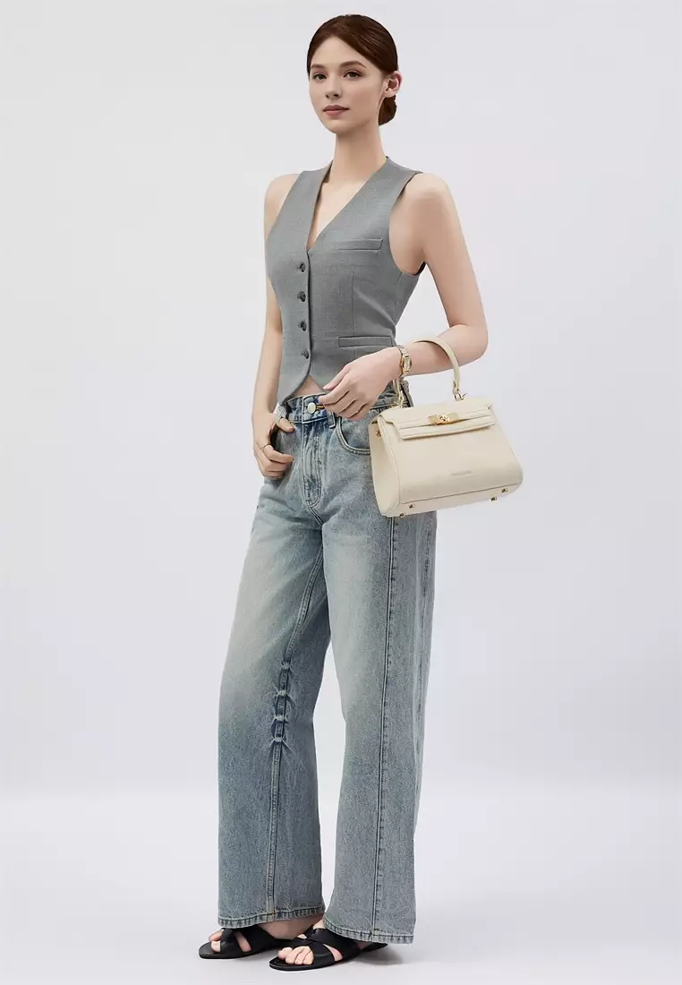 Victoria S 女士時尚休閒手提包 小號女士皮包/單肩包/斜背包/吊帶包 - 白色