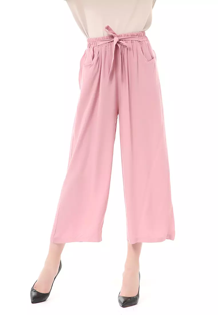 Stella Celana Panjang Casual Wanita Kulot Loose Pants Homewear Material Rayon ORIGINAL - Dusty Pink