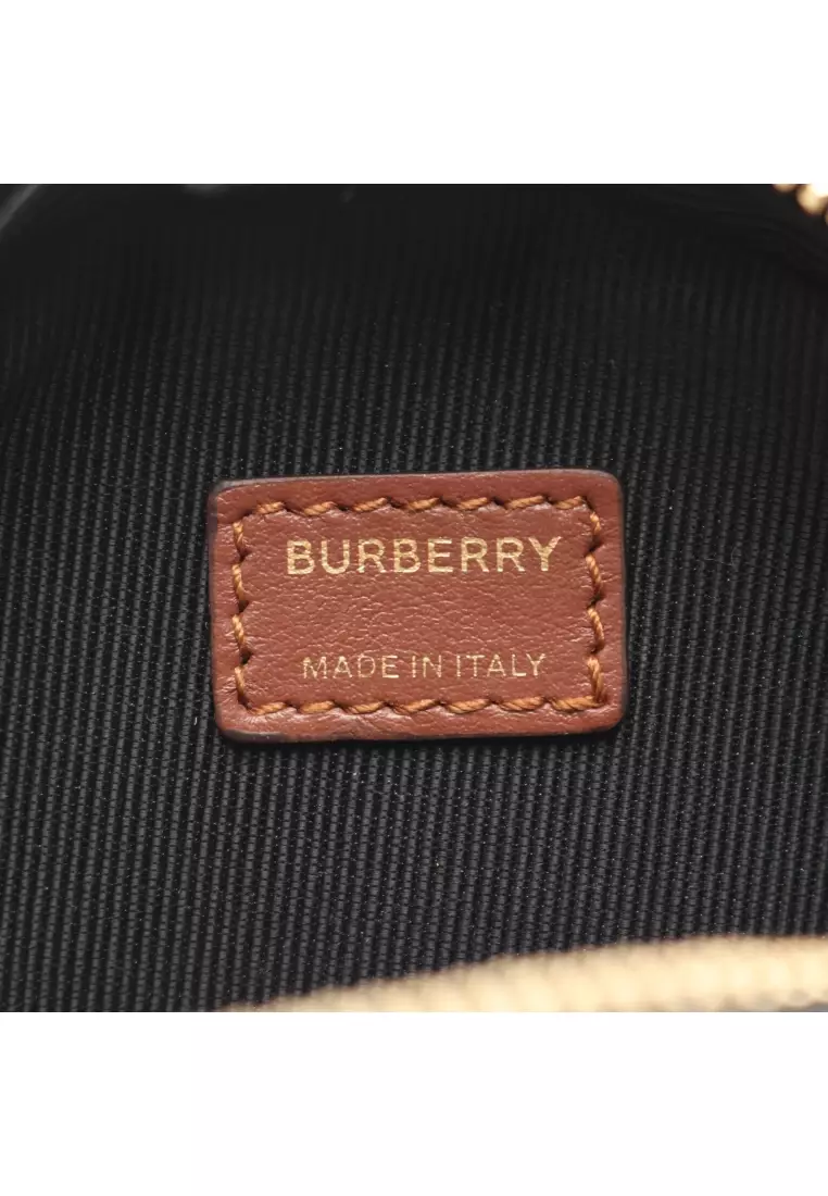 Pre-Loved Burberry TB monogram round Shoulder bag PVC leather beige Brown black