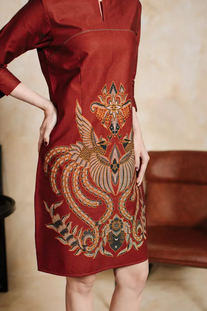 Avira Terracotta Red Dress Batik Wanita Tricot Katun