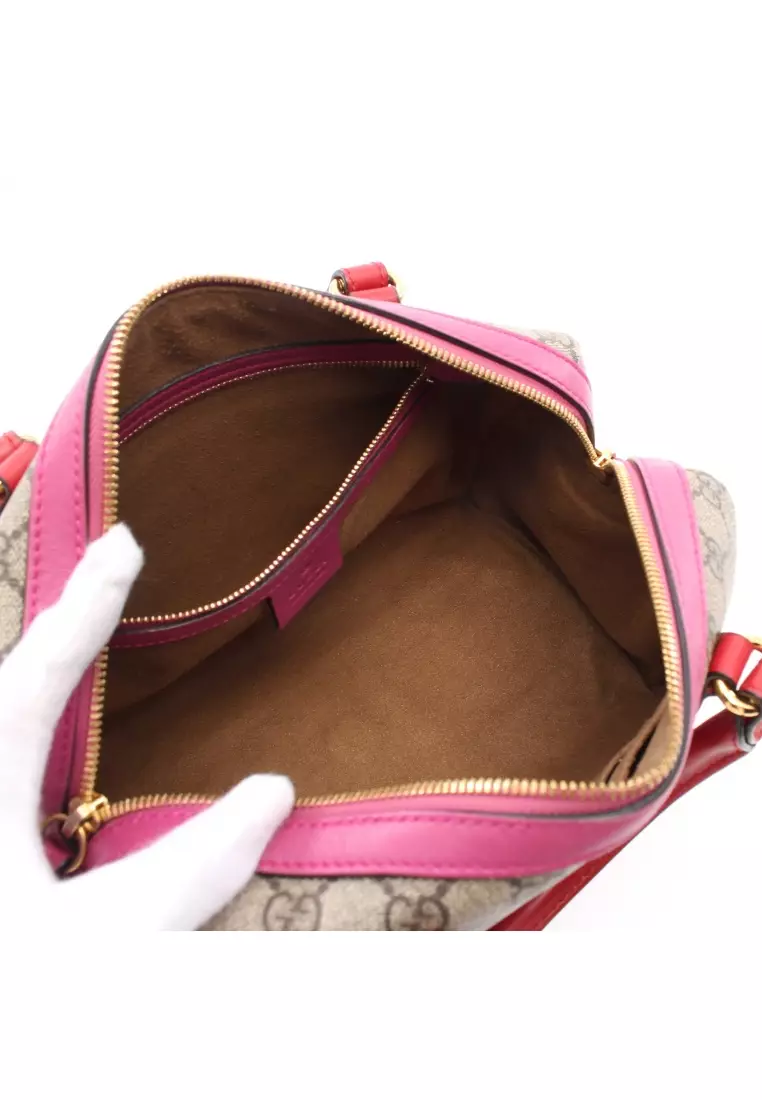 Buy Gucci Pre-loved GUCCI GG Supreme Handbag mini boston bag PVC leather  beige Pink purple Red 2023 Online