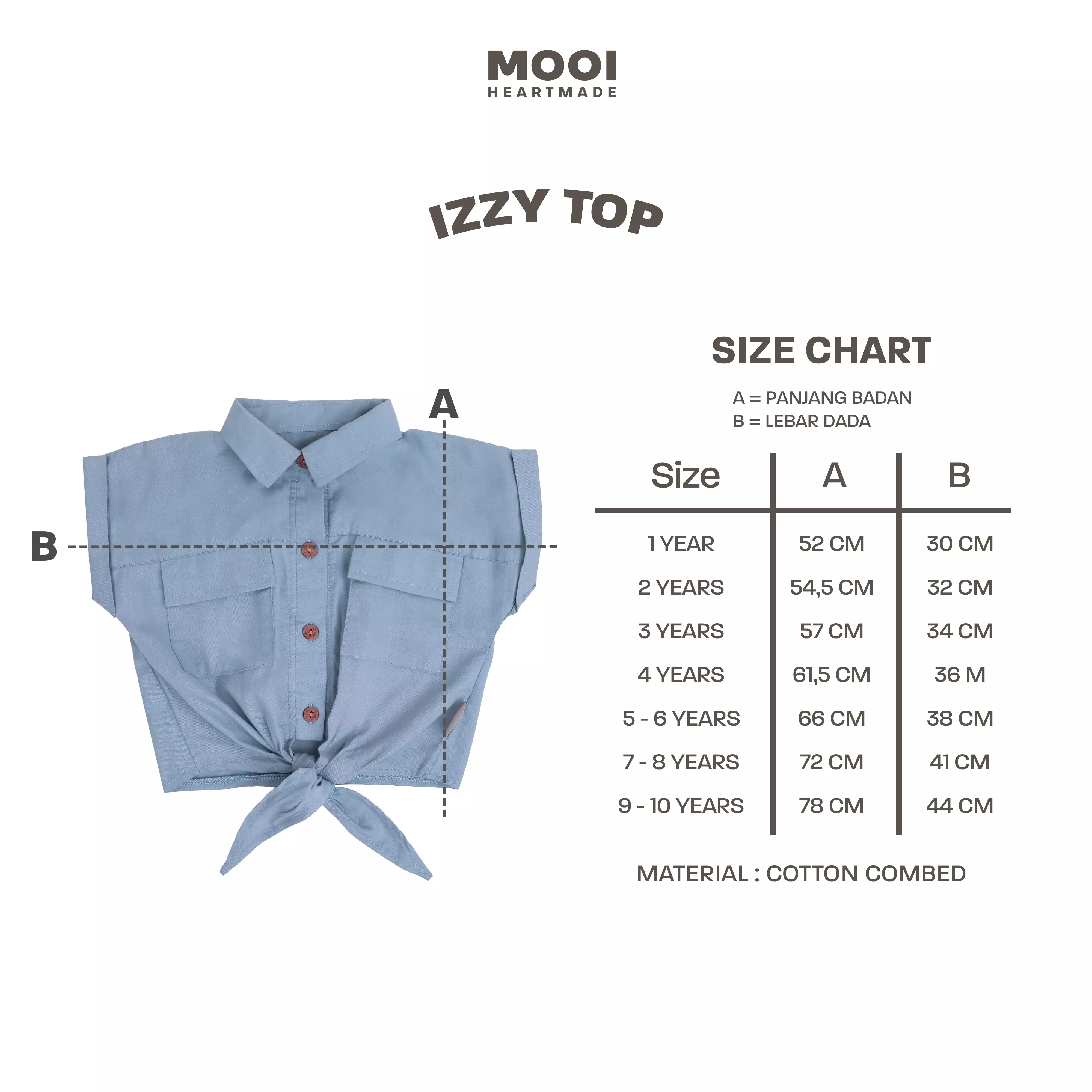 Mooi Atasan Anak Perempuan Izzy Top - Dusty Blue