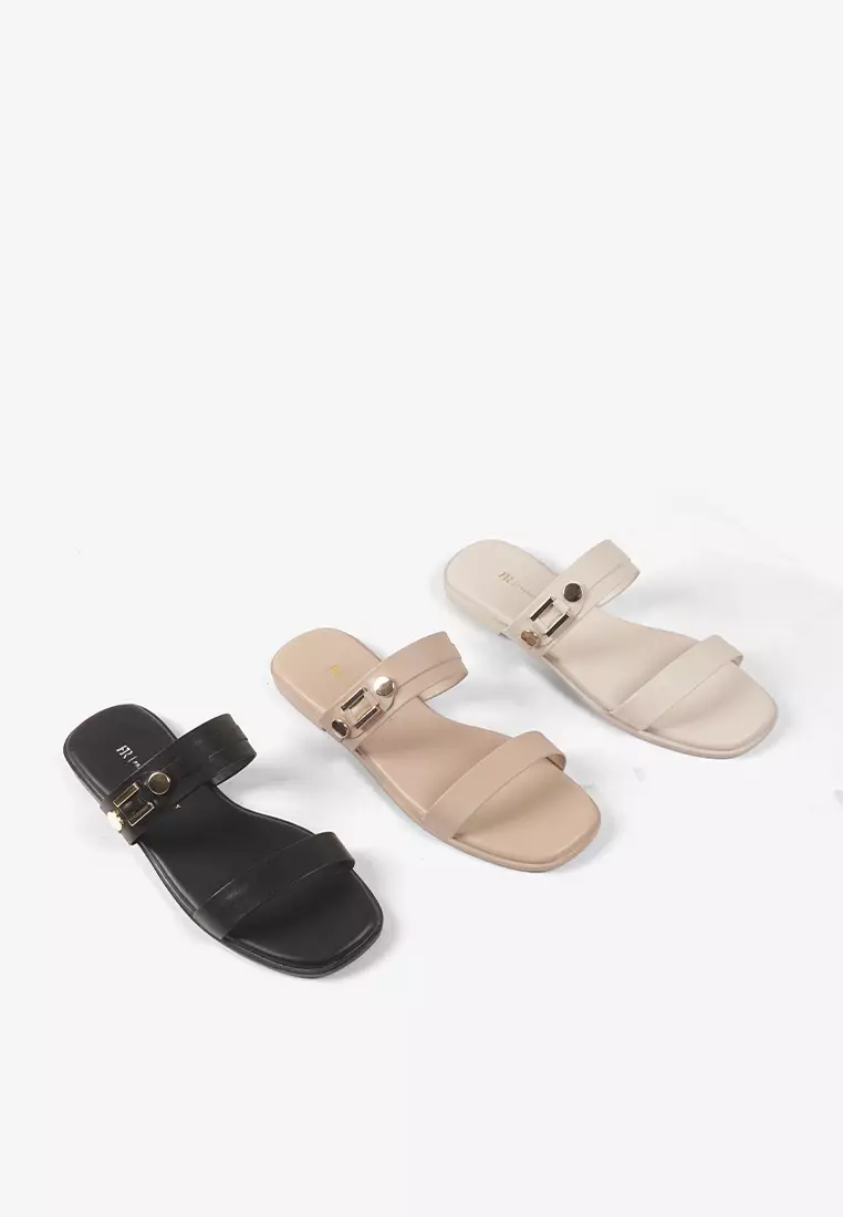 Sandal Slip on Casual Wanita Two Strap L.Nefer