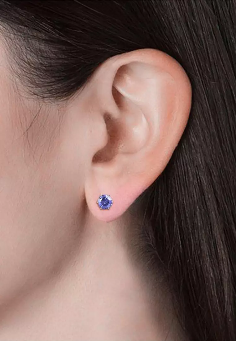 Birth Stone Earring February Amethyst WG - Anting Crystal Swarovski by Her Jewellery