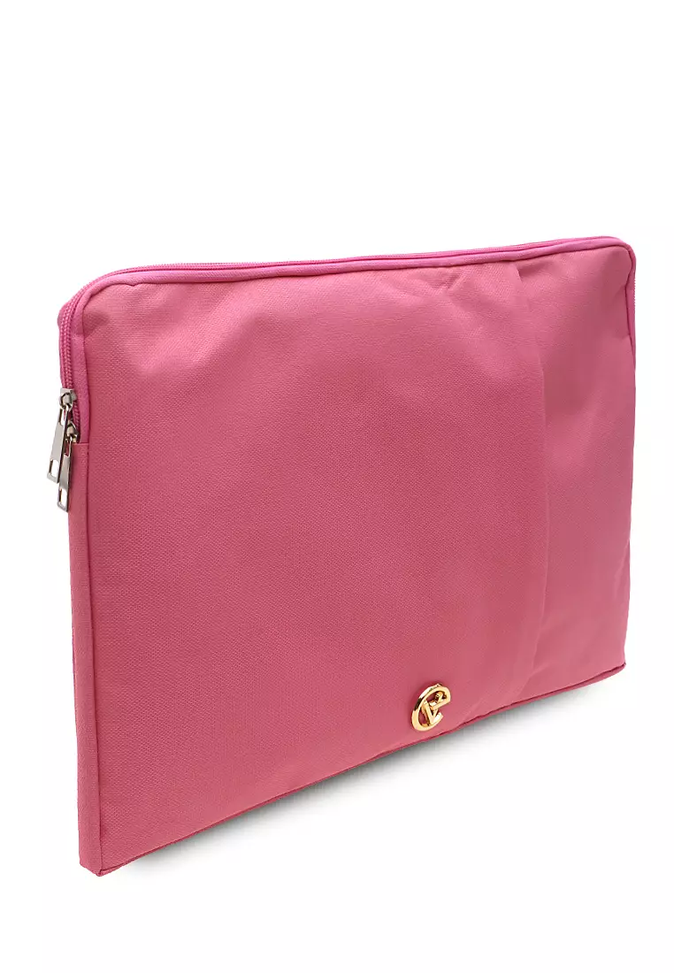 Tas Laptop Motif Polos Simple Zip Fastening Detail Dua Slot Softcase - Pink