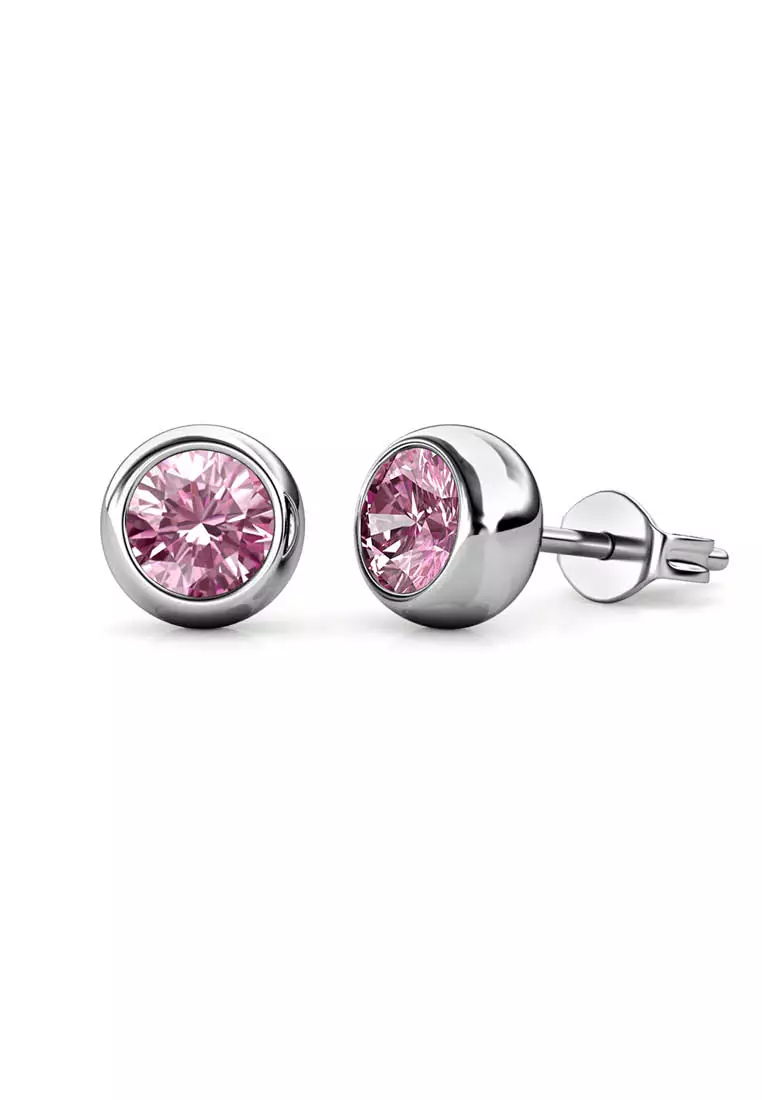 Birth Stone Moon Earring October Pink Tourmaline WG - Anting Crystal Swarovski by Her Jewellery