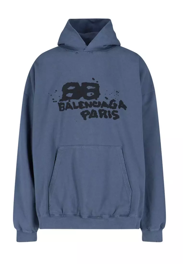 Balenciaga Hand Drawn BB Icon Large Fit Hoodie in Blue