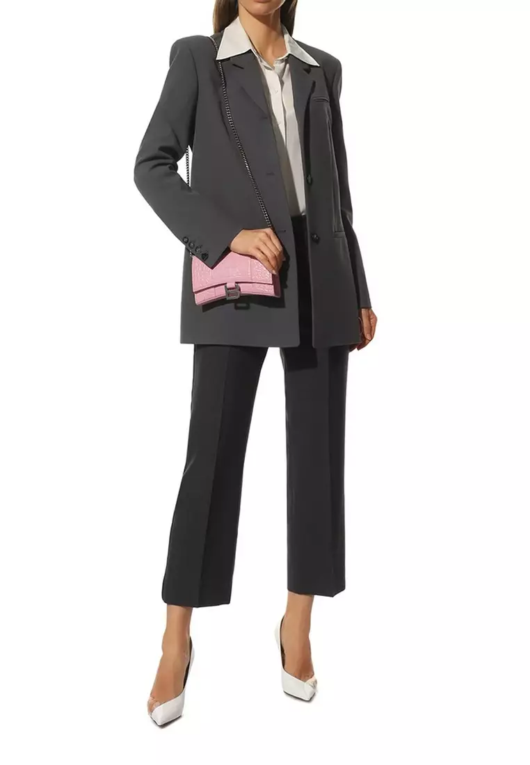 Hourglass Shiny Crocodile Embossed Chain Wallet for Women in Pink