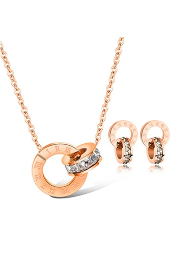 YOUNIQ YOUNIQ DAFEN Round 18K Rosegold Titanium Steel Chain Necklace & Earrings Set C096BAC261559AGS_1