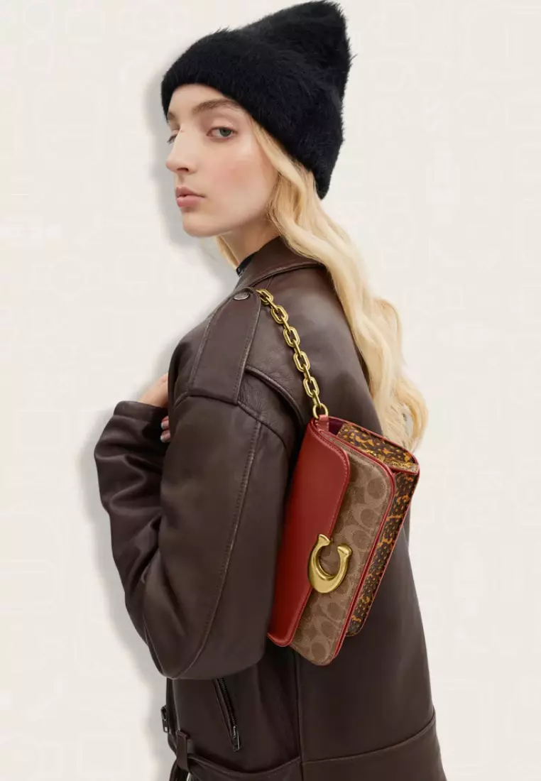 Coach Idol Bag 23 In Signature Canvas With Snakeskin Detail Tan Rust