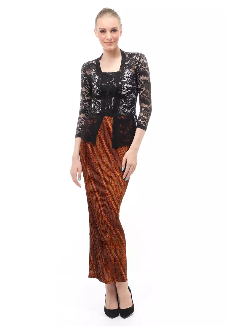 Hara Kebaya Seri 1 Motif Brokat Long Sleeves Atasan Wanita Transparan Premium Quality - Hitam