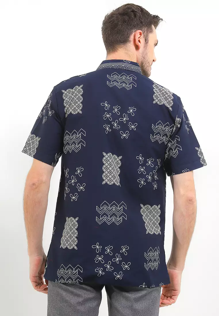 Hem Batik Pria Lengan Pendek Furing Faro Navy