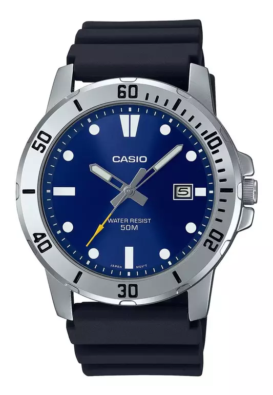 Men's Analog Watch MTP-VD01-2EV Blue Dial with Black Resin Band