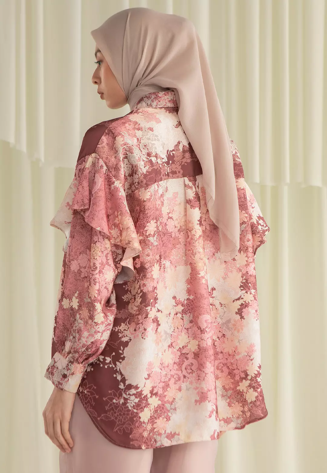 HijabChic Thea Top Rosewood - Atasan Lebaran Wanita Motif Floral Cantik