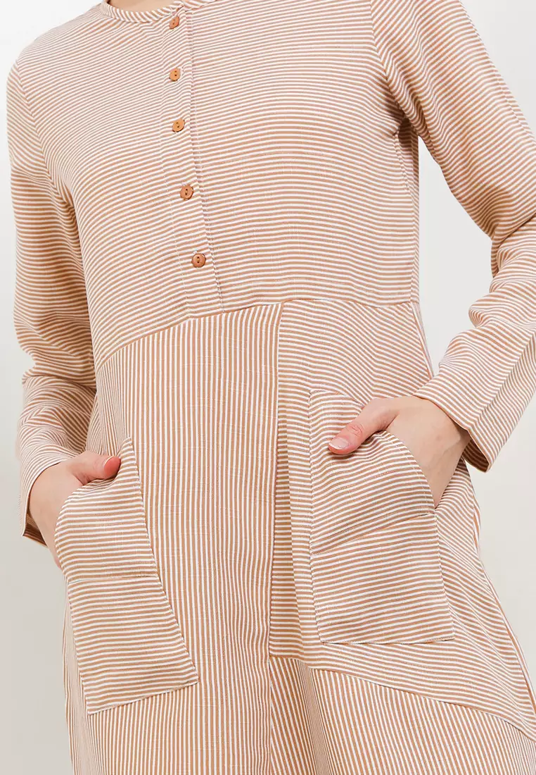 Faith Striped Dress In Beige