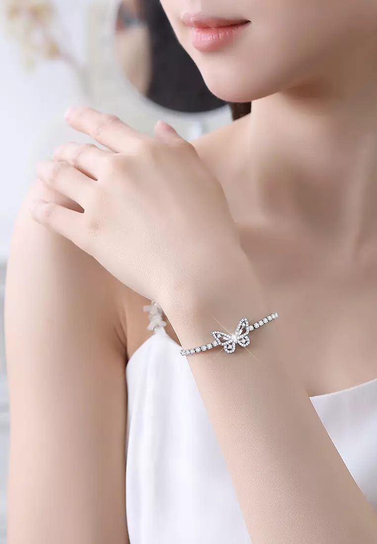 Gelang Wanita Original B002 Dilapisi Platinum Fashion Berlian Butterfly Style Perhiasan