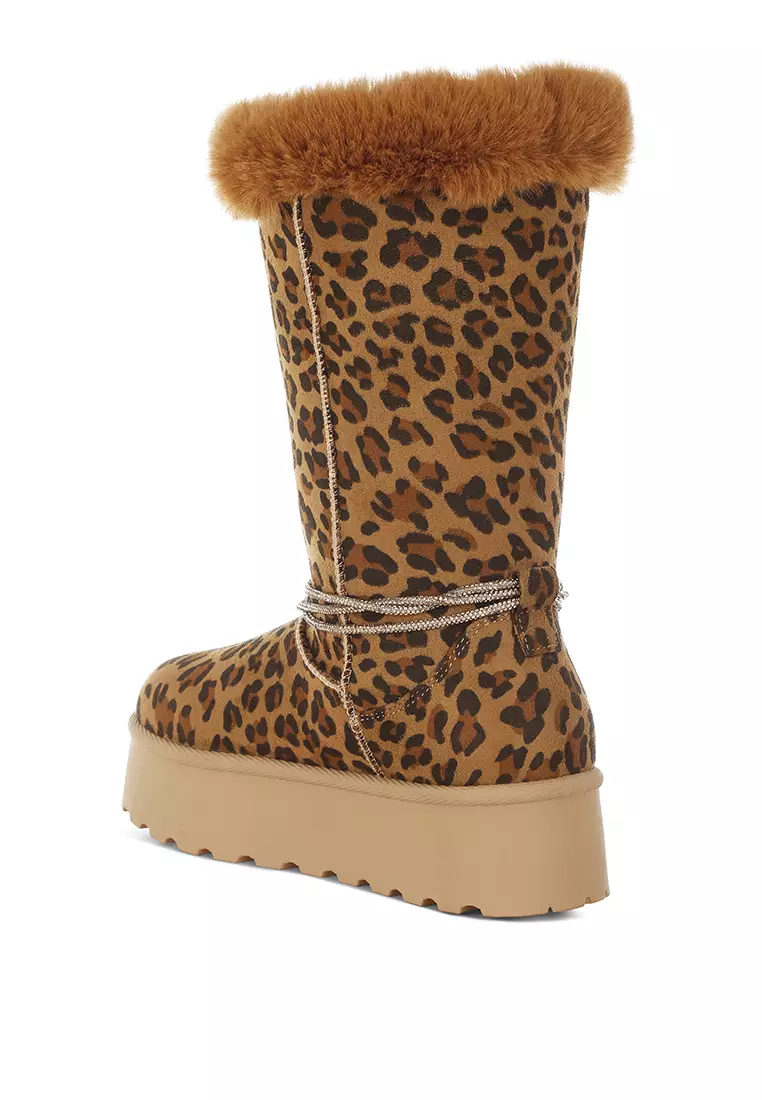 Fur Collar Anti-Skid Snow Boots in Leopard