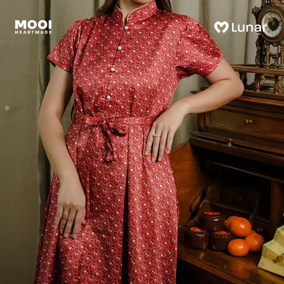 Mooi Dress Dewasa Lunar Collection Lian Hua Cheongsam Dress Adult - Trellis Blue