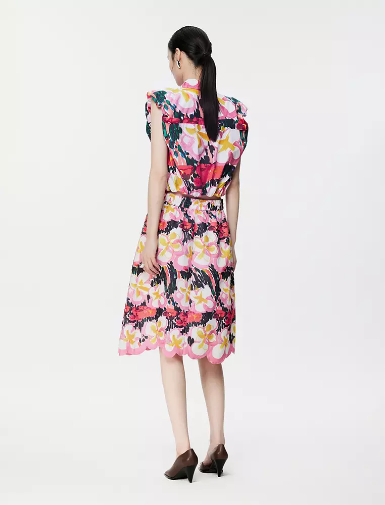 Pleated Printed Sleeveless Shirt