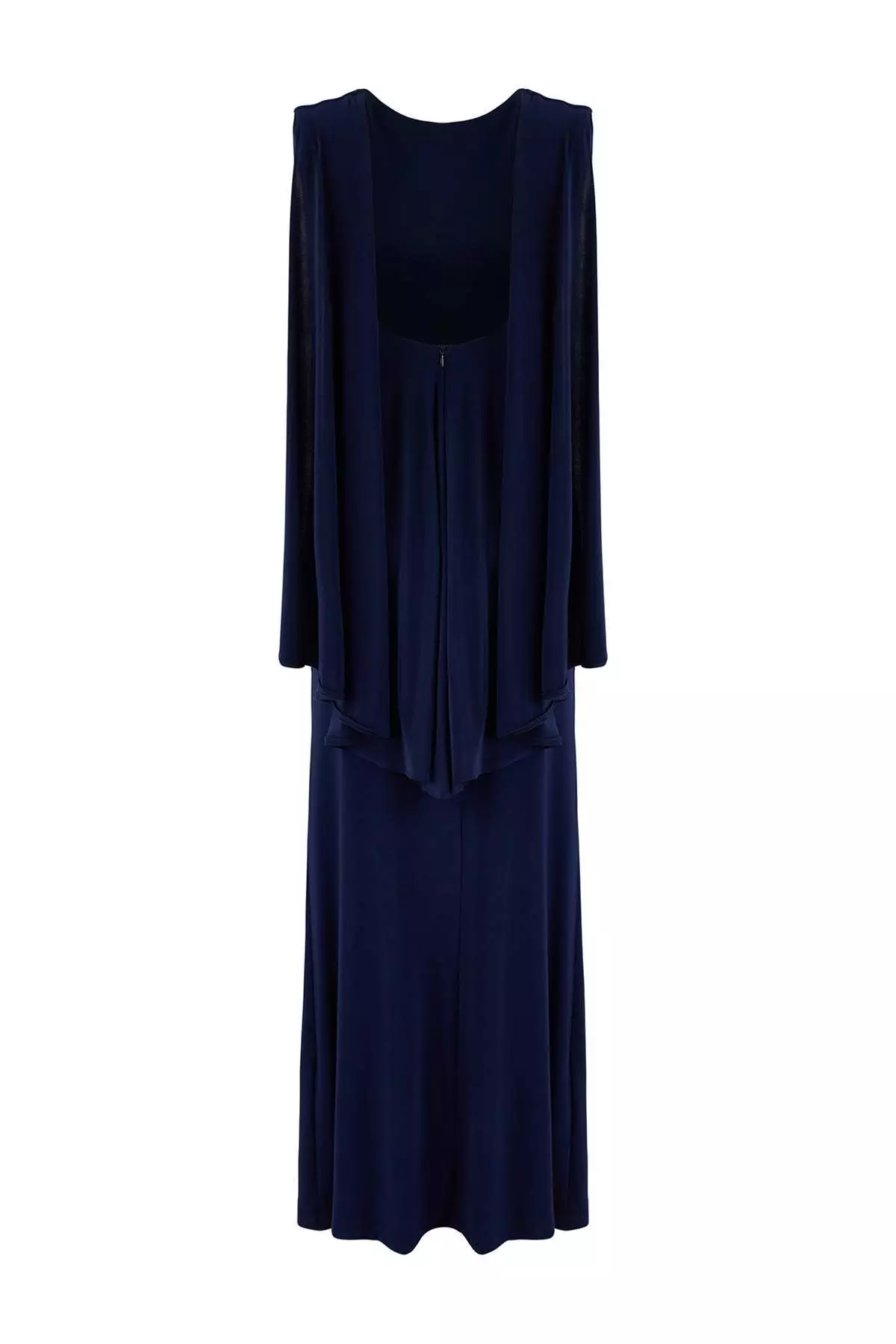 Navy Blue Cape Detailed Backless Maxi Evening & Graduation Dress Tprss26Ae23