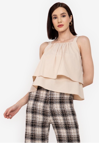 ZALORA WORK beige Nursing Gathered Neck Top 6E99FAA32C229DGS_1