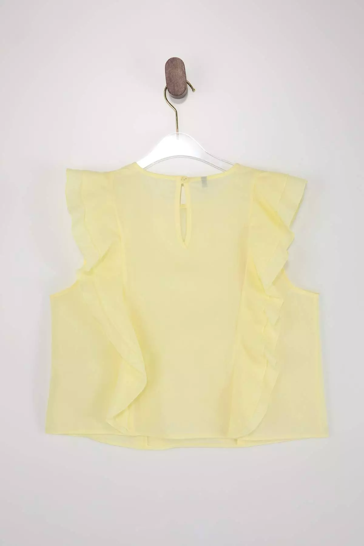 Yellow Ruffle Detailed Crop Length Semi-Sheer Woven Blouse Twoss26Bz43