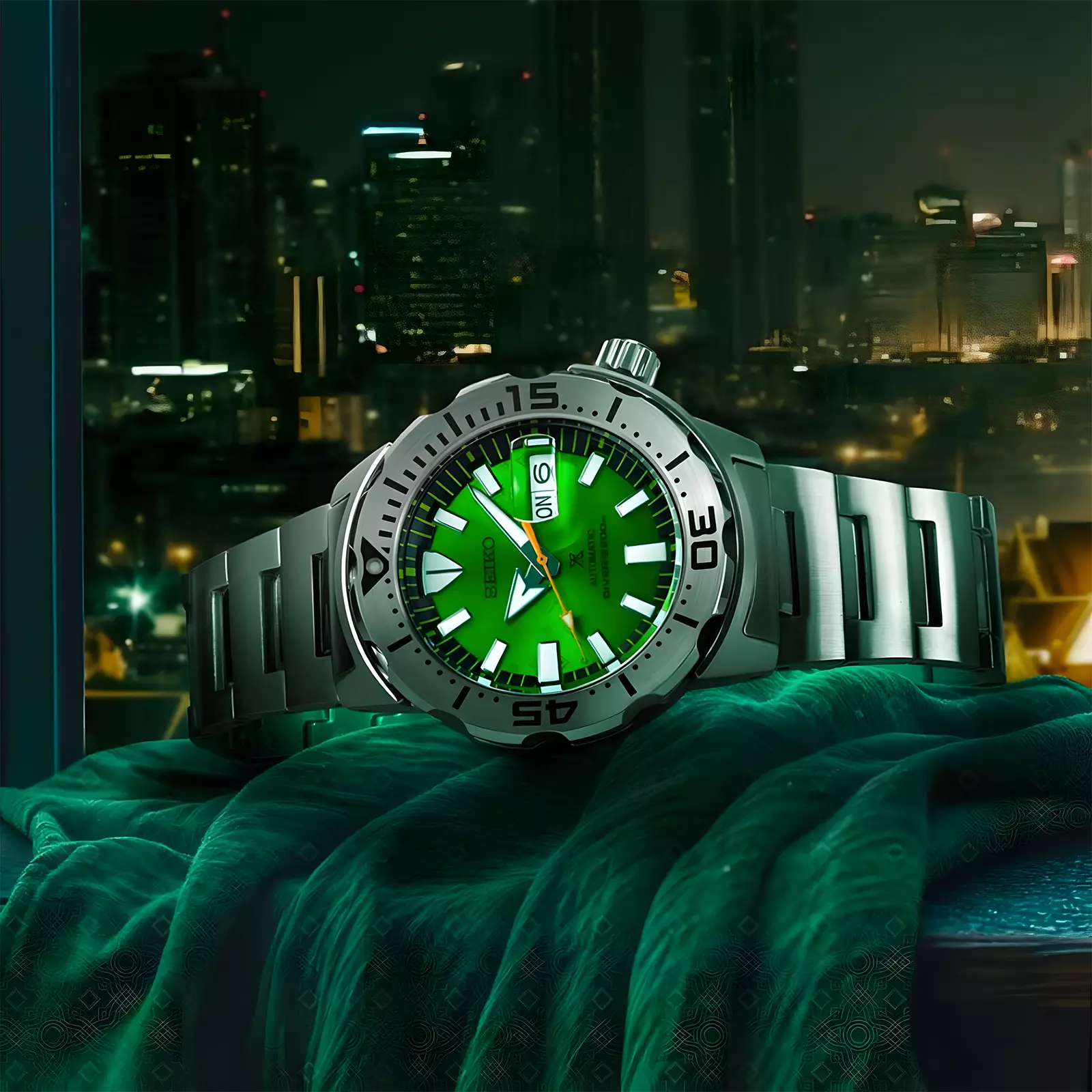 Seiko Prospex The "Prajam Yam" Thailand Monster Limited Edition - Jam Tangan Analog Pria - Silver Green - Stainless Steel Band - SRPL41K1